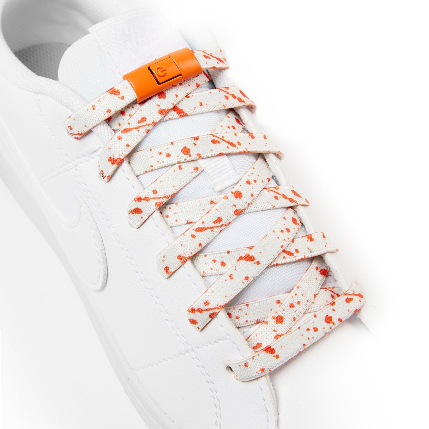 White x Orange Splash No-Tie Shoe Laces